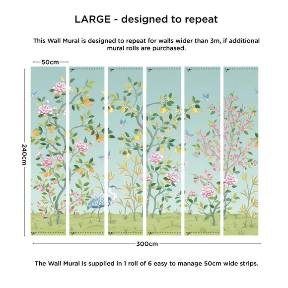 Chinoiserie Floral Wall Mural - Blue