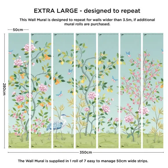 Chinoiserie Floral Wall Mural - Blue