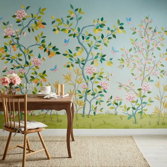 Chinoiserie Floral Wall Mural - Blue image