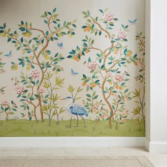 Chinoiserie Floral Wall Mural - Natural