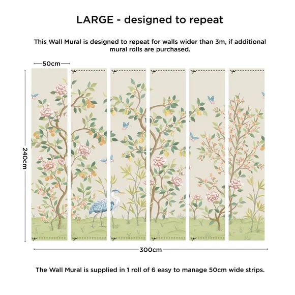 Chinoiserie Floral Wall Mural - Natural