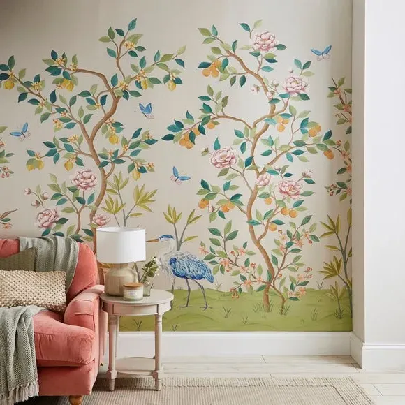Chinoiserie Floral Wall Mural - Natural