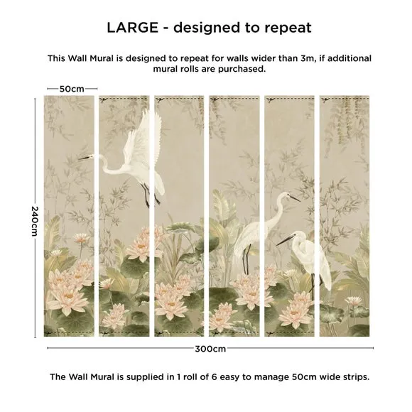 Crane Wall Mural with Pearlescent Finish - Natural