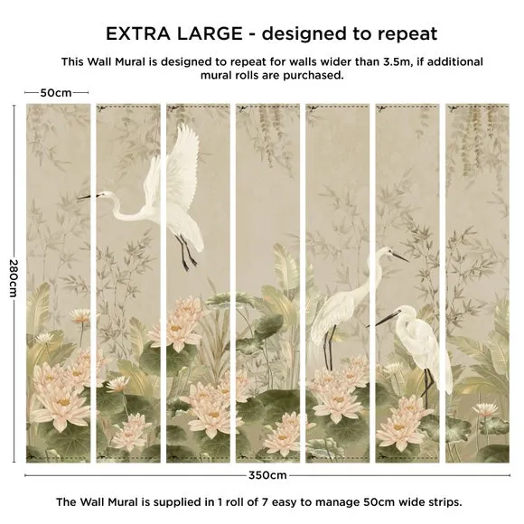 Crane Wall Mural with Pearlescent Finish - Natural