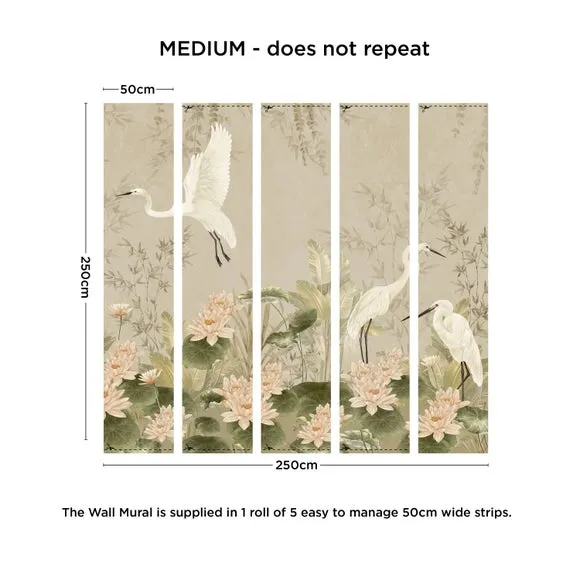 Crane Wall Mural with Pearlescent Finish - Natural