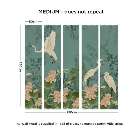 Crane Wall Mural with Pearlescent Finish - Peacock