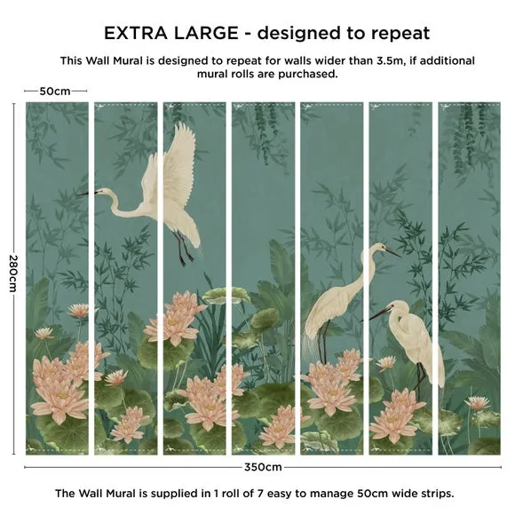 Crane Wall Mural with Pearlescent Finish - Peacock
