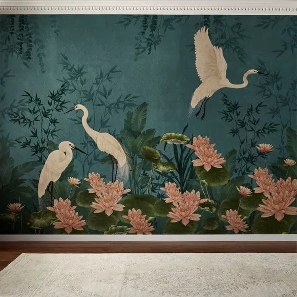 Crane Wall Mural with Pearlescent Finish - Peacock