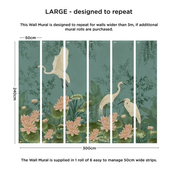 Crane Wall Mural with Pearlescent Finish - Peacock