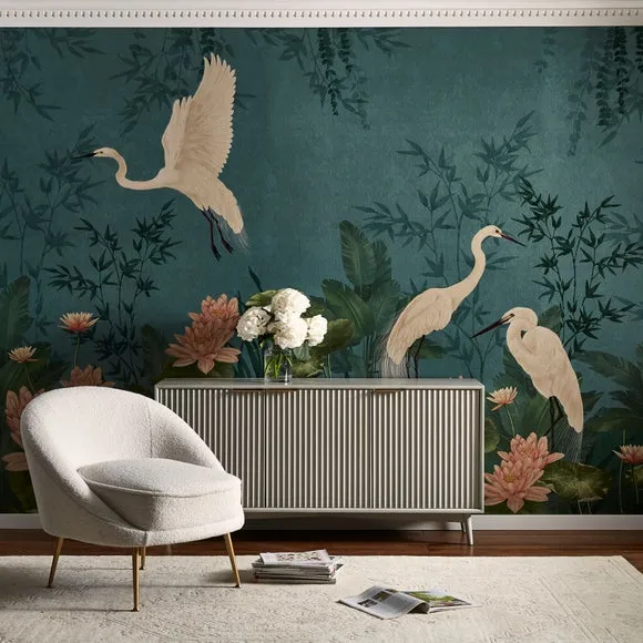 Crane Wall Mural with Pearlescent Finish - Peacock