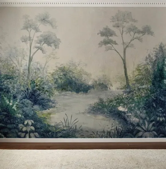 Floral Wall Mural with Pearlescent Finish - Blue