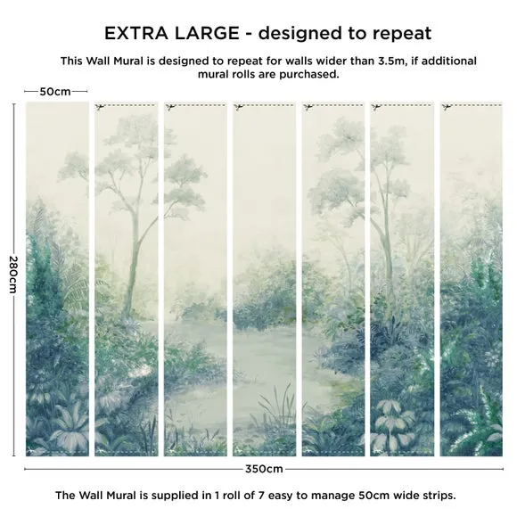 Floral Wall Mural with Pearlescent Finish - Blue