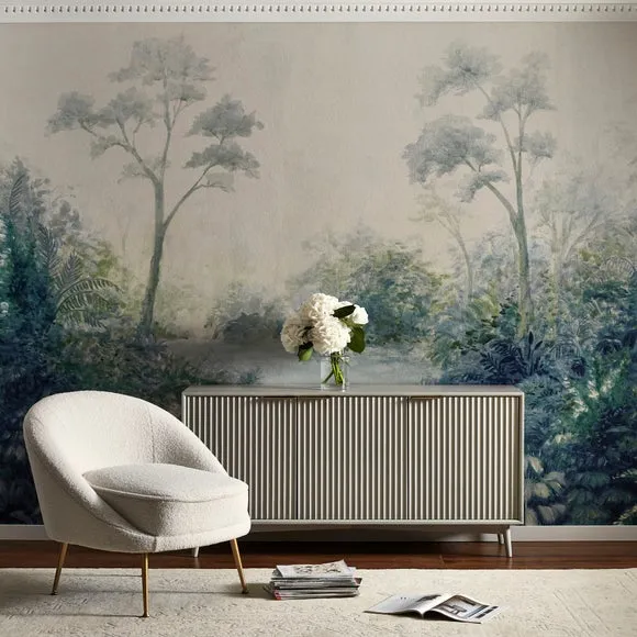 Floral Wall Mural with Pearlescent Finish - Blue