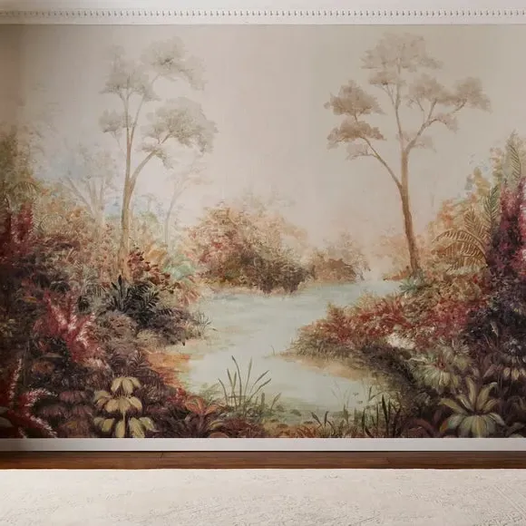 Floral Wall Mural with Pearlescent Finish - Natural