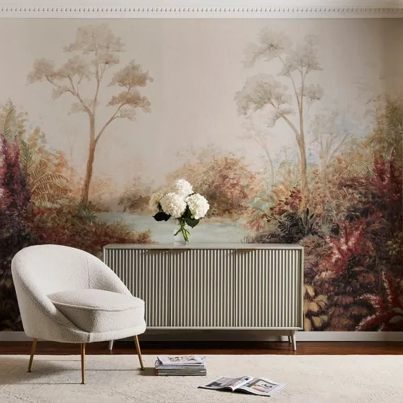 Floral Wall Mural with Pearlescent Finish - Natural