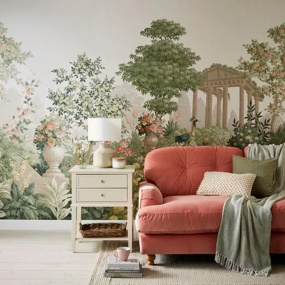 Landscape Garden Wall Mural - Green, Non-Woven image