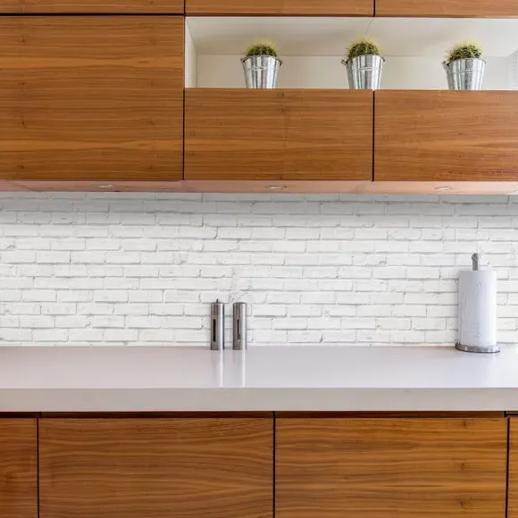 Brick Pattern Wall Covering - White, Vinyl image