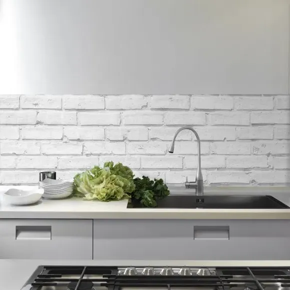 Self Adhesive Wall Film - White, Brick Pattern image