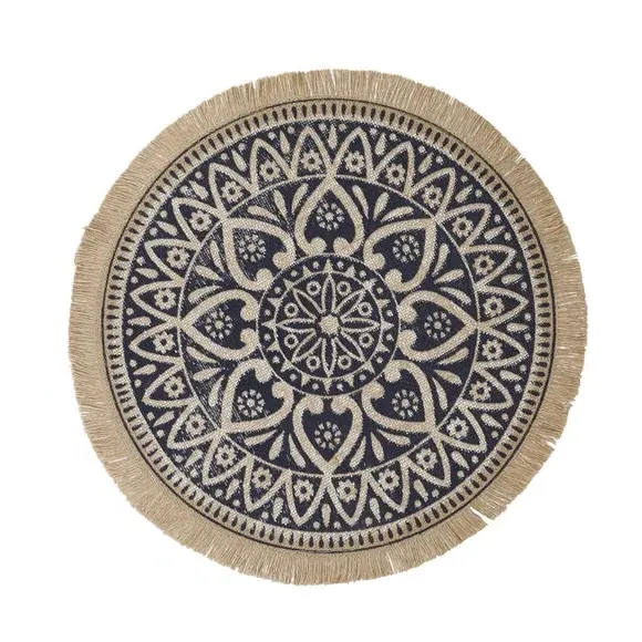 Set of 4 Placemats Mandala Pattern - Blue, Jute