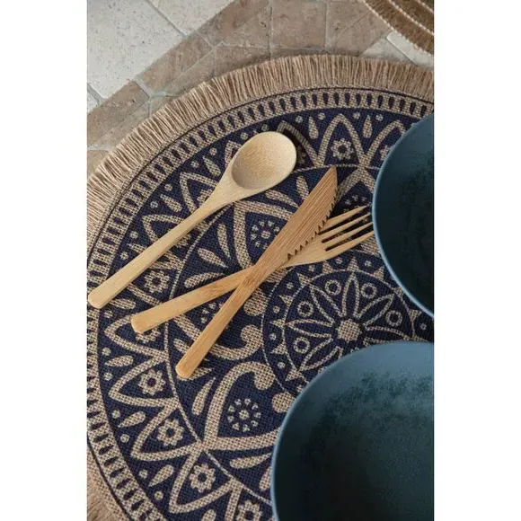 Set of 4 Placemats Mandala Pattern - Blue, Jute