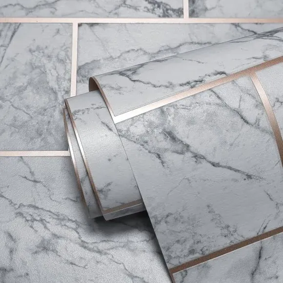 Brick Marble Wallpaper - Charcoal