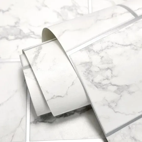 Brick Marble Wallpaper - Silver