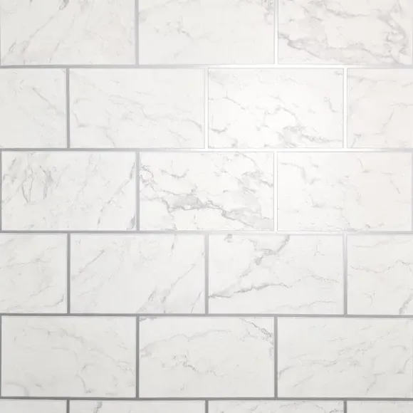Brick Marble Wallpaper - Silver