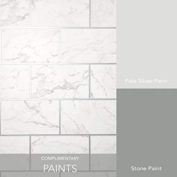 Brick Marble Wallpaper - Silver