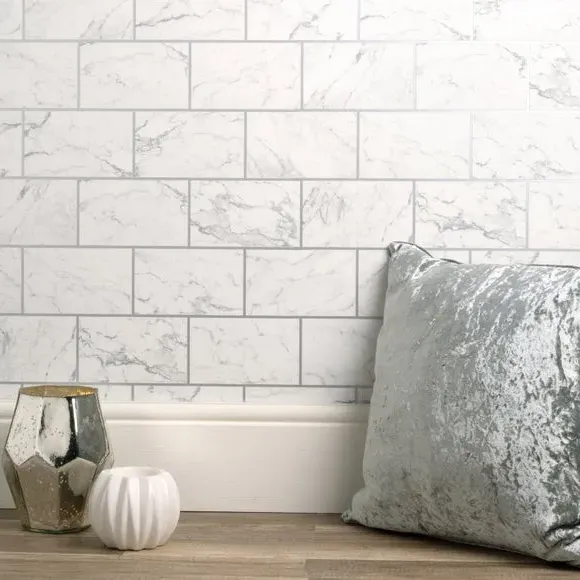 Brick Marble Wallpaper - Silver