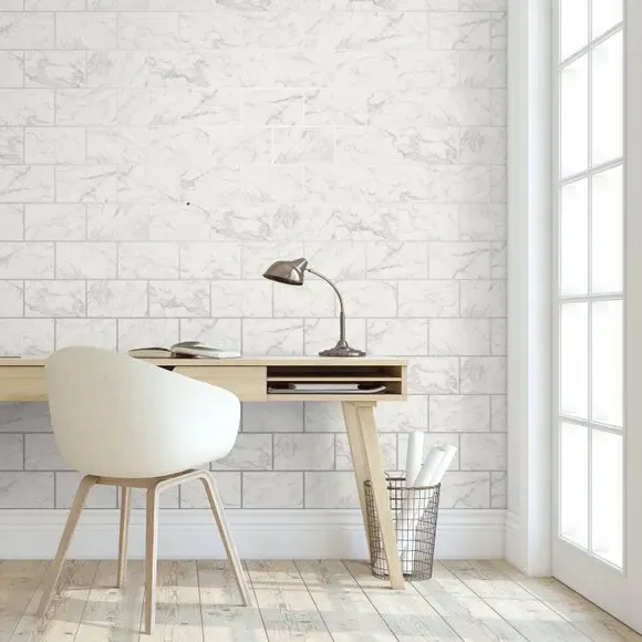 Brick Marble Wallpaper - Silver