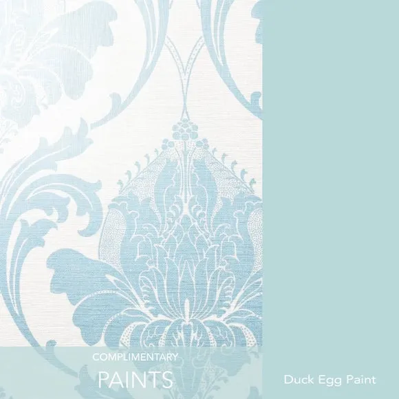 Damask Wallpaper - Blue, Matt Finish
