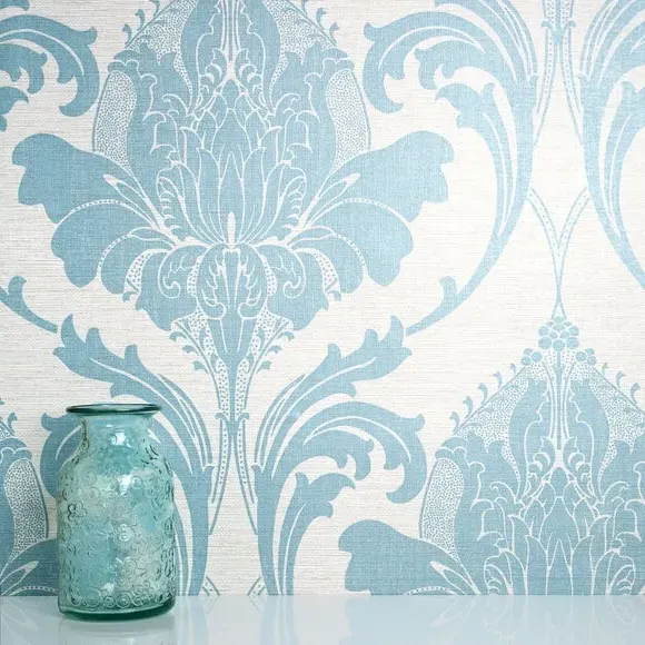 Damask Wallpaper - Blue, Matt Finish