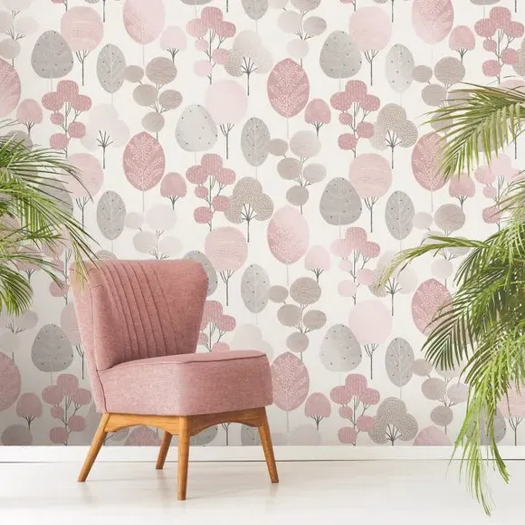 Forest Design Wallpaper - Blush, Textured image