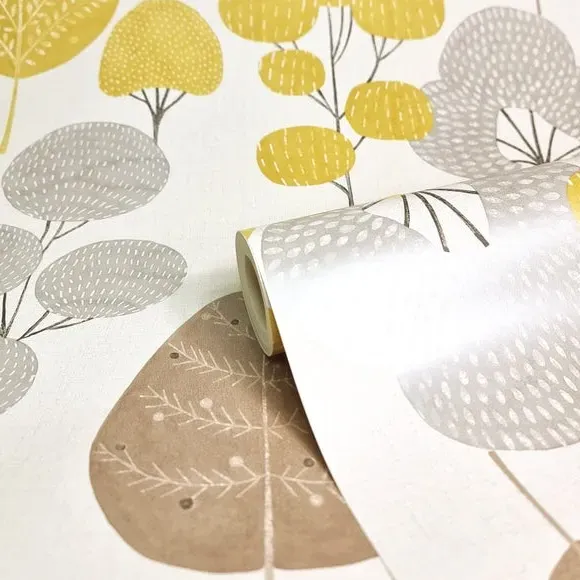 Forest Design Wallpaper - Mustard, Textured