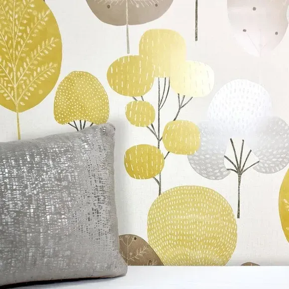 Forest Design Wallpaper - Mustard, Textured