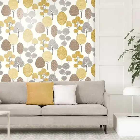 Forest Design Wallpaper - Mustard, Textured