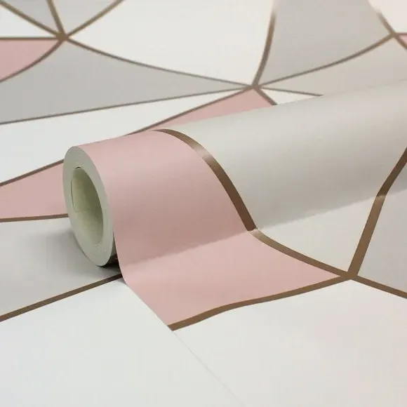 Geometric Wallpaper - Rose Gold, Metallic