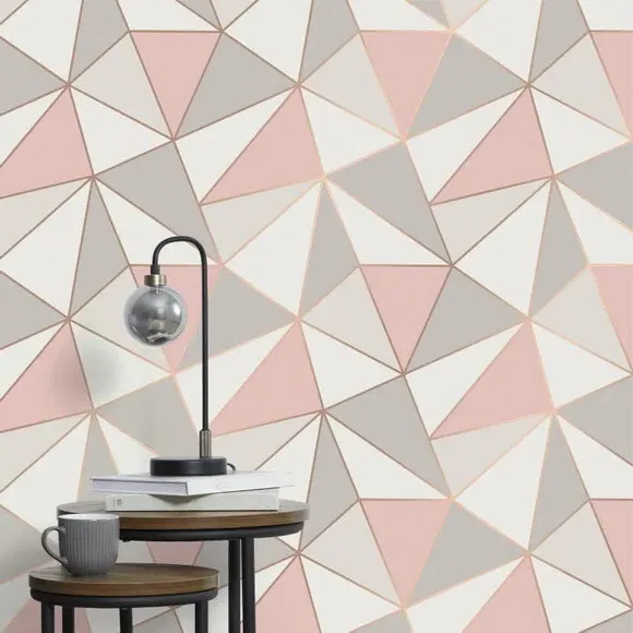 Geometric Wallpaper - Rose Gold, Metallic