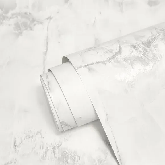 Marble Pattern Wallpaper - Silver, Metallic