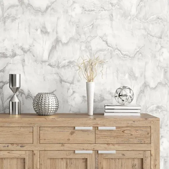 Marble Pattern Wallpaper - Silver, Metallic