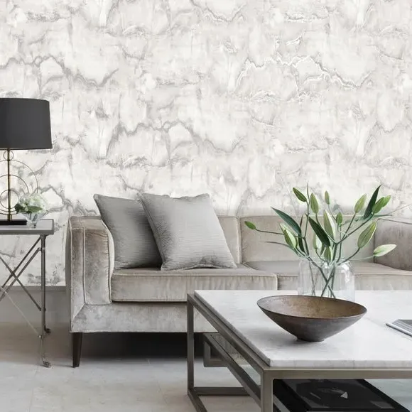 Marble Pattern Wallpaper - Silver, Metallic