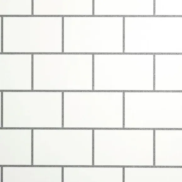 Metro Tile Effect Wallpaper - White, Vinyl
