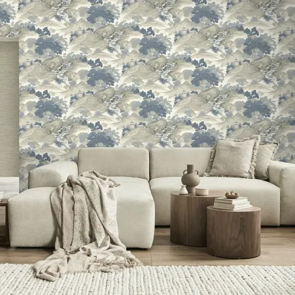 Oriental Landscape Wallpaper - Blue