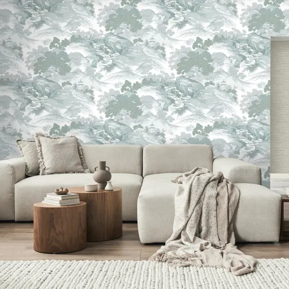Oriental Landscape Wallpaper - Green