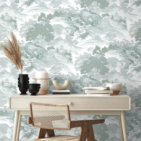 Oriental Landscape Wallpaper - Green