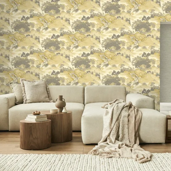 Oriental Landscape Wallpaper - Yellow