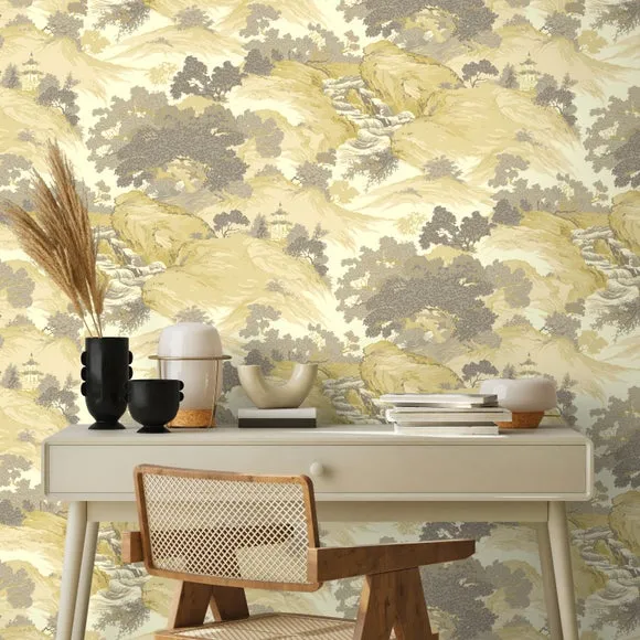 Oriental Landscape Wallpaper - Yellow