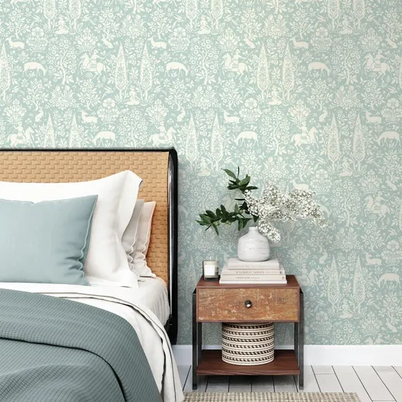 Woodland Wallpaper with Matt Finish - Duck Egg