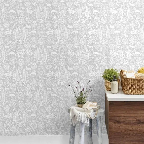 Woodland Wallpaper with Matt Finish - Grey