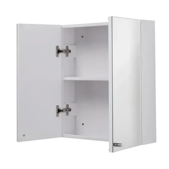 2-Door Cabinet with Mirror - White, Steel
